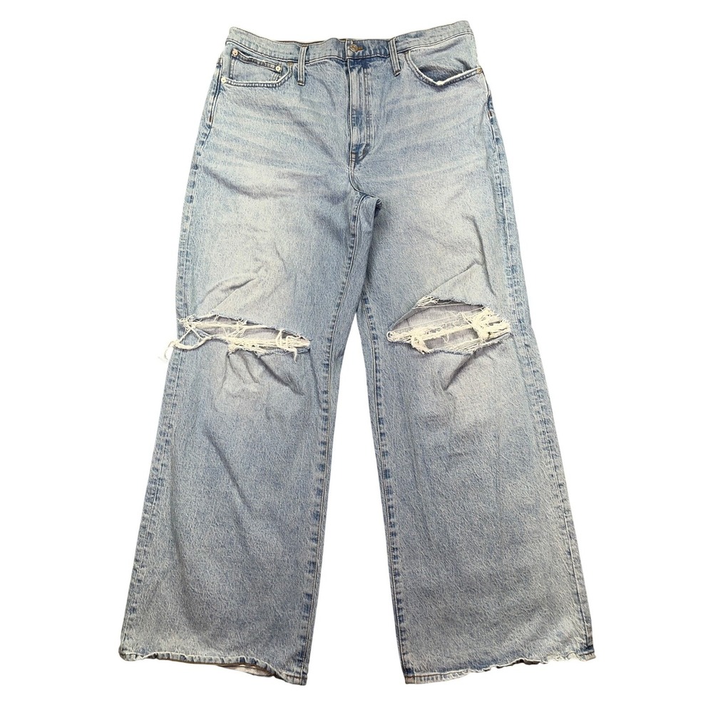 Madewell Super Wide Leg Ripped Knee Jeans‎ Distressed Denim Light Sz 33 Fits 36"